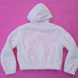 Pink X LoveShackFancy Pink Faux Fur Bomber Jacket M Nwt